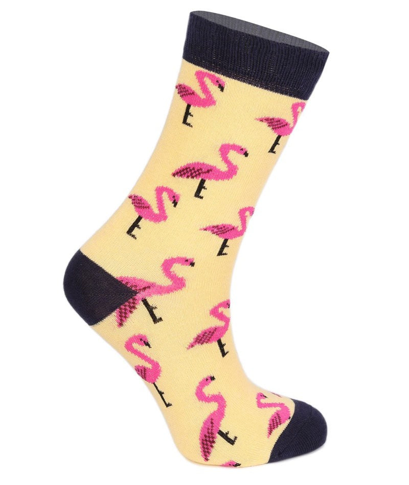 Chaussettes Flamingo Unisexe pour Enfants - Novelty - Jaune - Rose - Bleu Marine