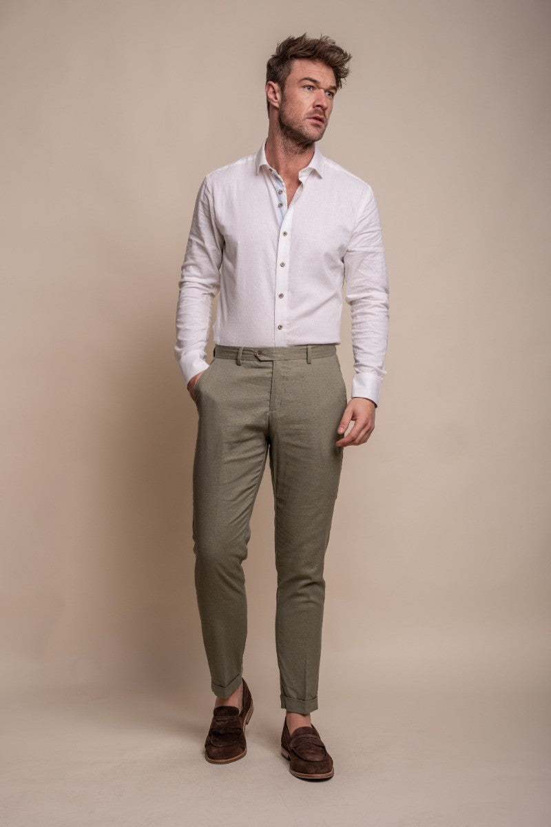 Ensemble Costume en Lin Slim Fit pour Hommes - ALVARI - Vert Sauge