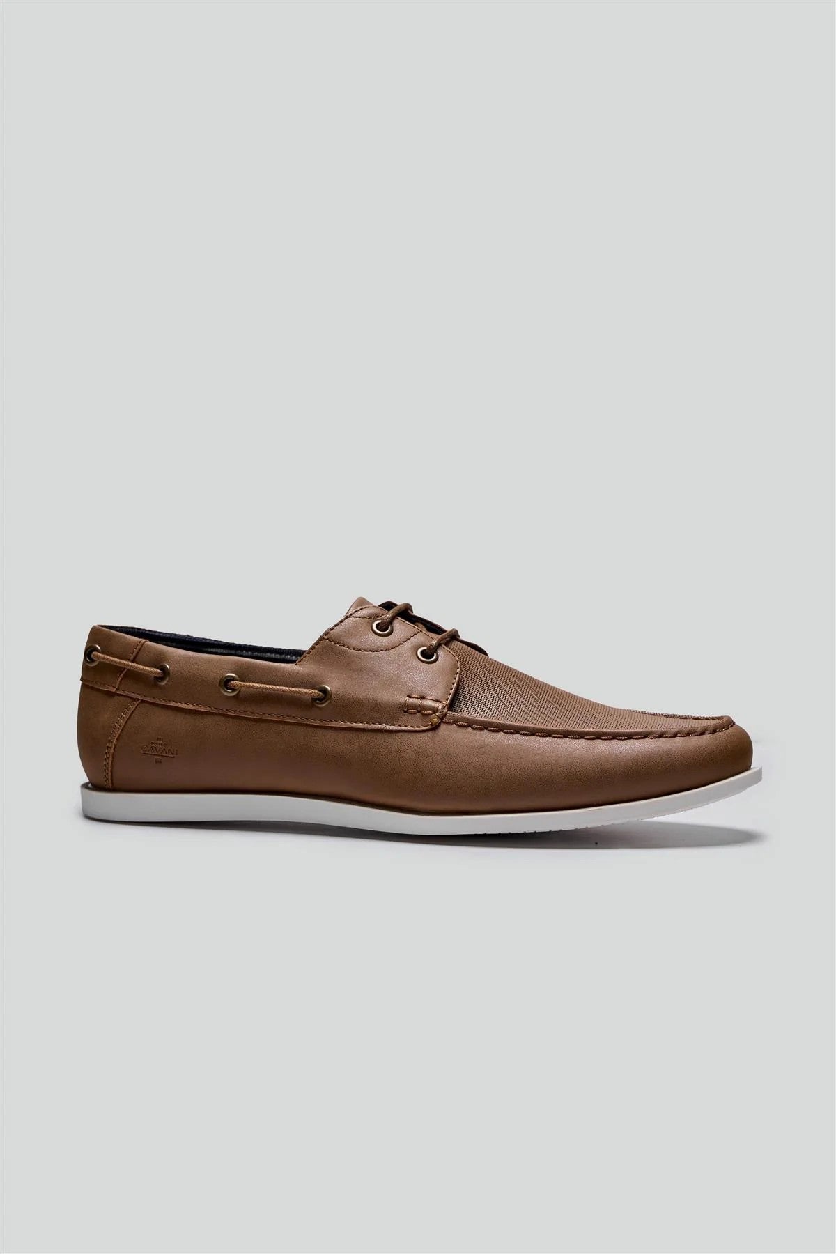 Chaussures bateau en cuir avec semelle blanche pour hommes - ANDROS - Marron Tan