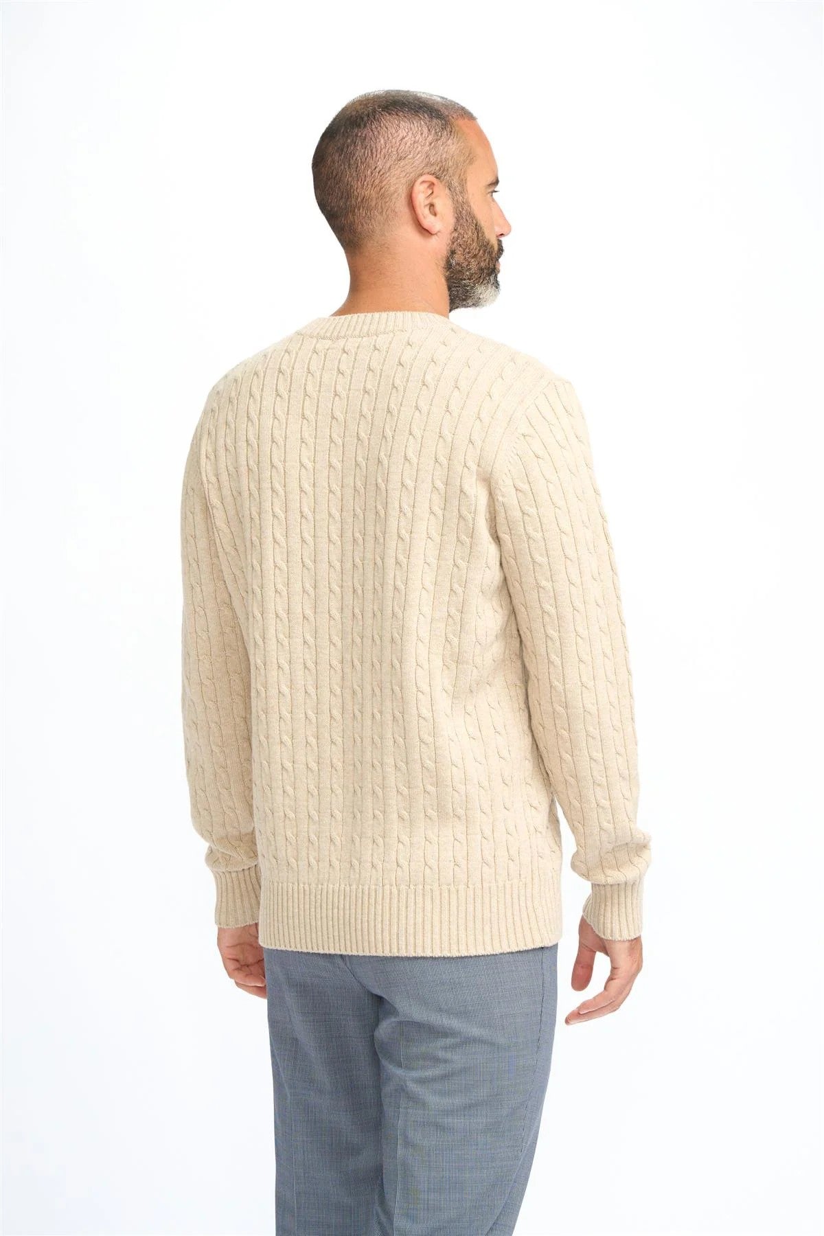 Pull en laine à maille torsadée pour hommes - Foston - Beige Faon