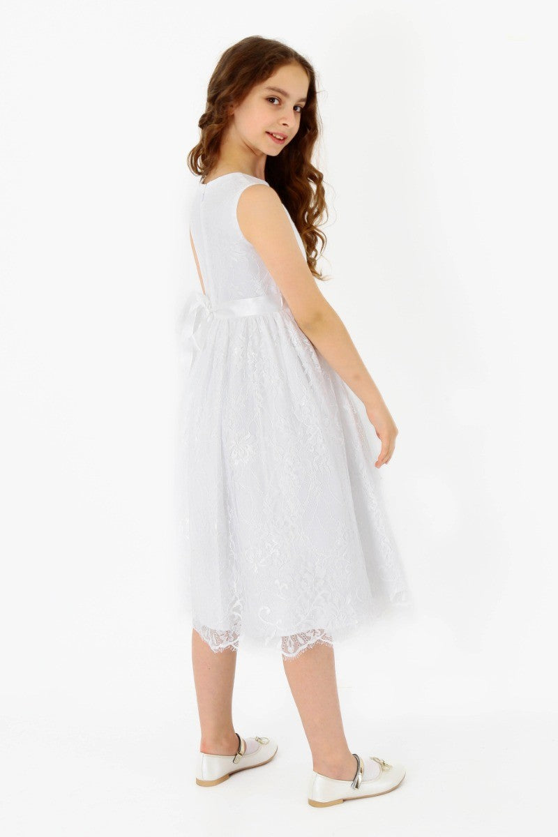 Robe sans Manches Brodée de Dentelle pour Filles - Blanc