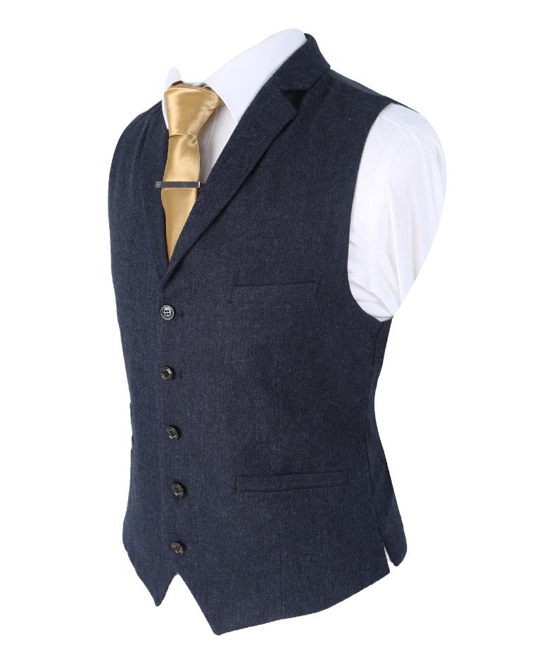 Gilet en tweed à chevrons ajusté pour hommes - MARTEZ - Bleu Marine