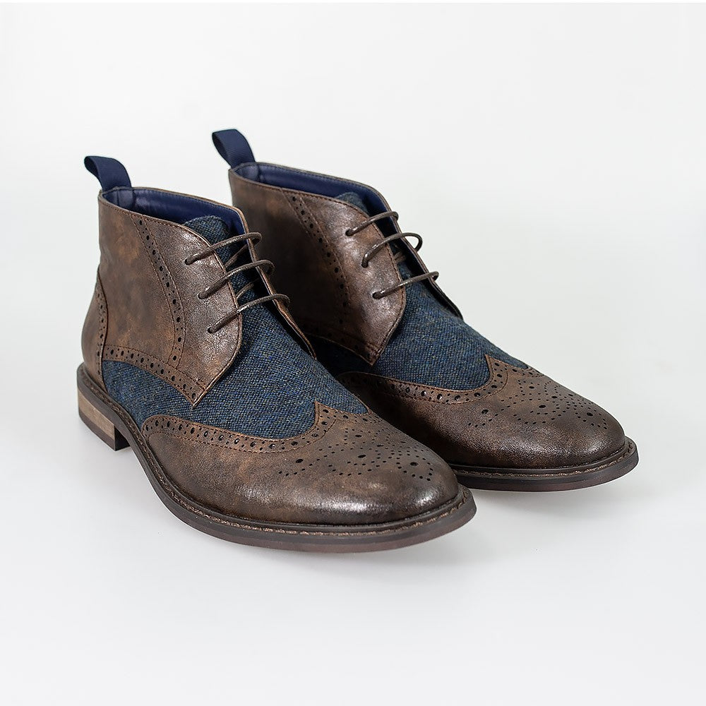 Herren Tweed Brogue Knöchelstiefel - CURTIS - Dunkelbraun