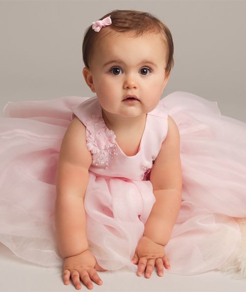 Robe en tulle avec appliqués floraux pour bébés filles - ELISE - Rose