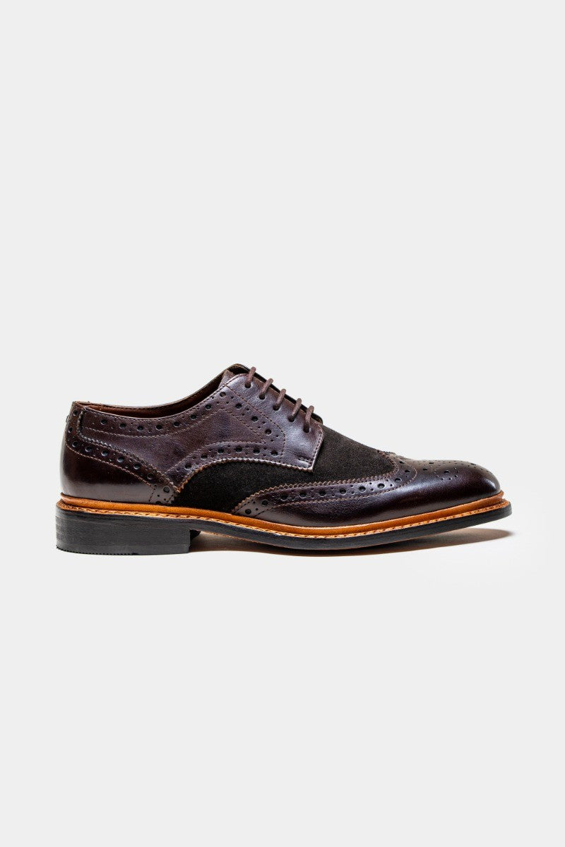 Men's Wingtip Brogue Lace Up Dress Shoes - MERTON - Brown