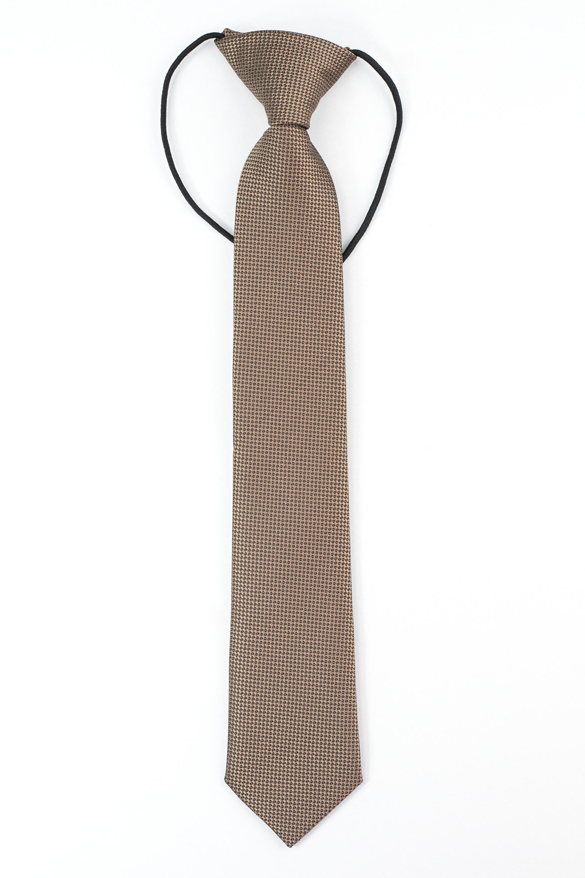 Boys’ Jacquard Tie & Hanky Set with Elastic Strap - Taupe Brown