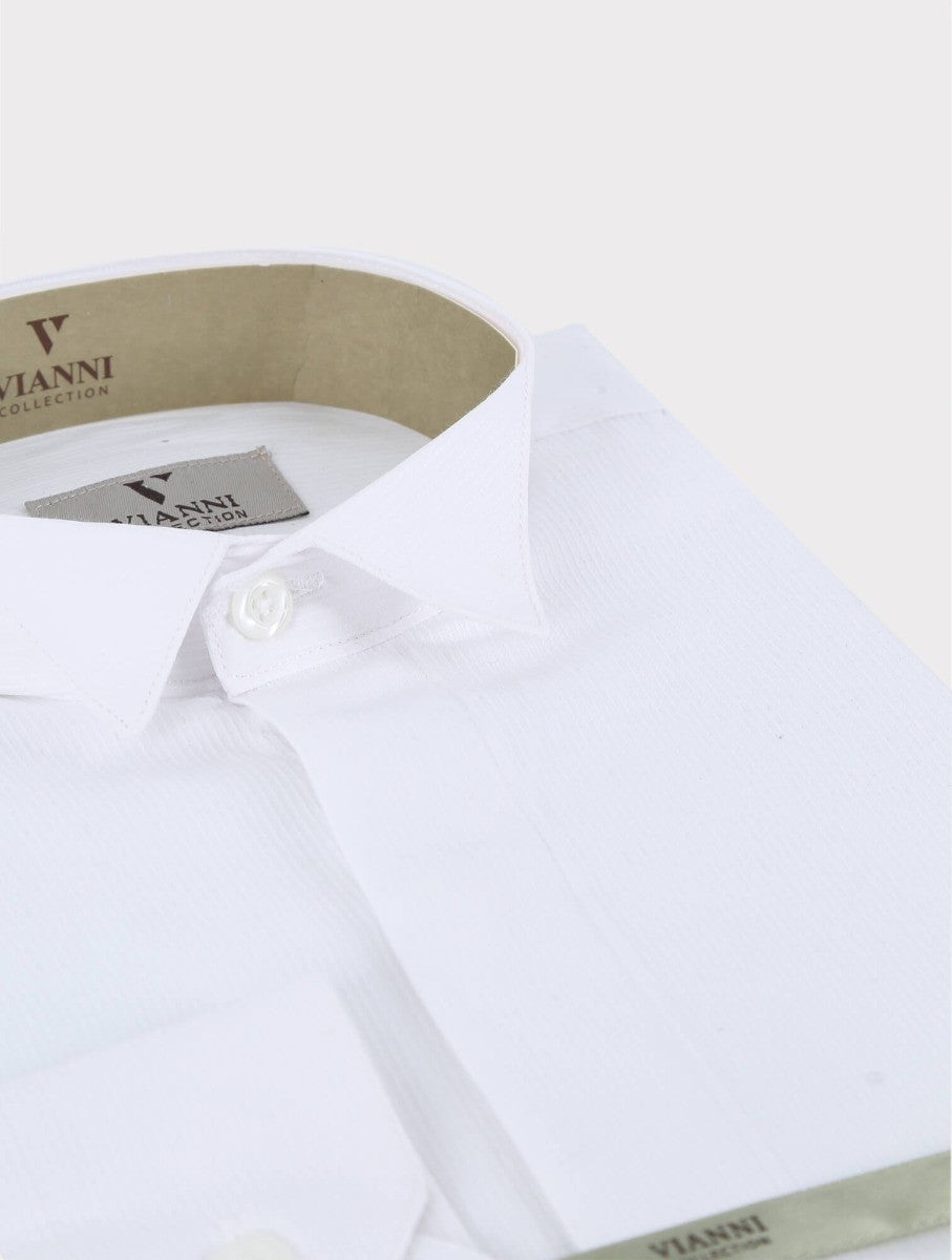 Boys Self Striped Wing Collar White Shirt - White