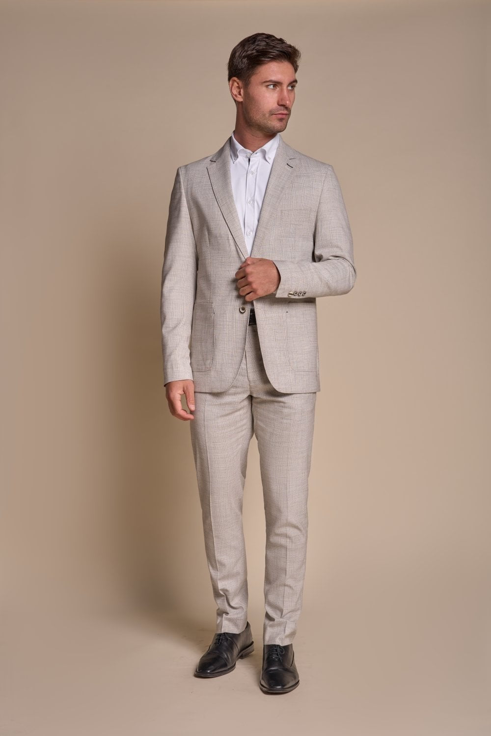 Herren Slim Fit Tweed Karo Grauer Anzug – RIPLEY Stone - Steingrau