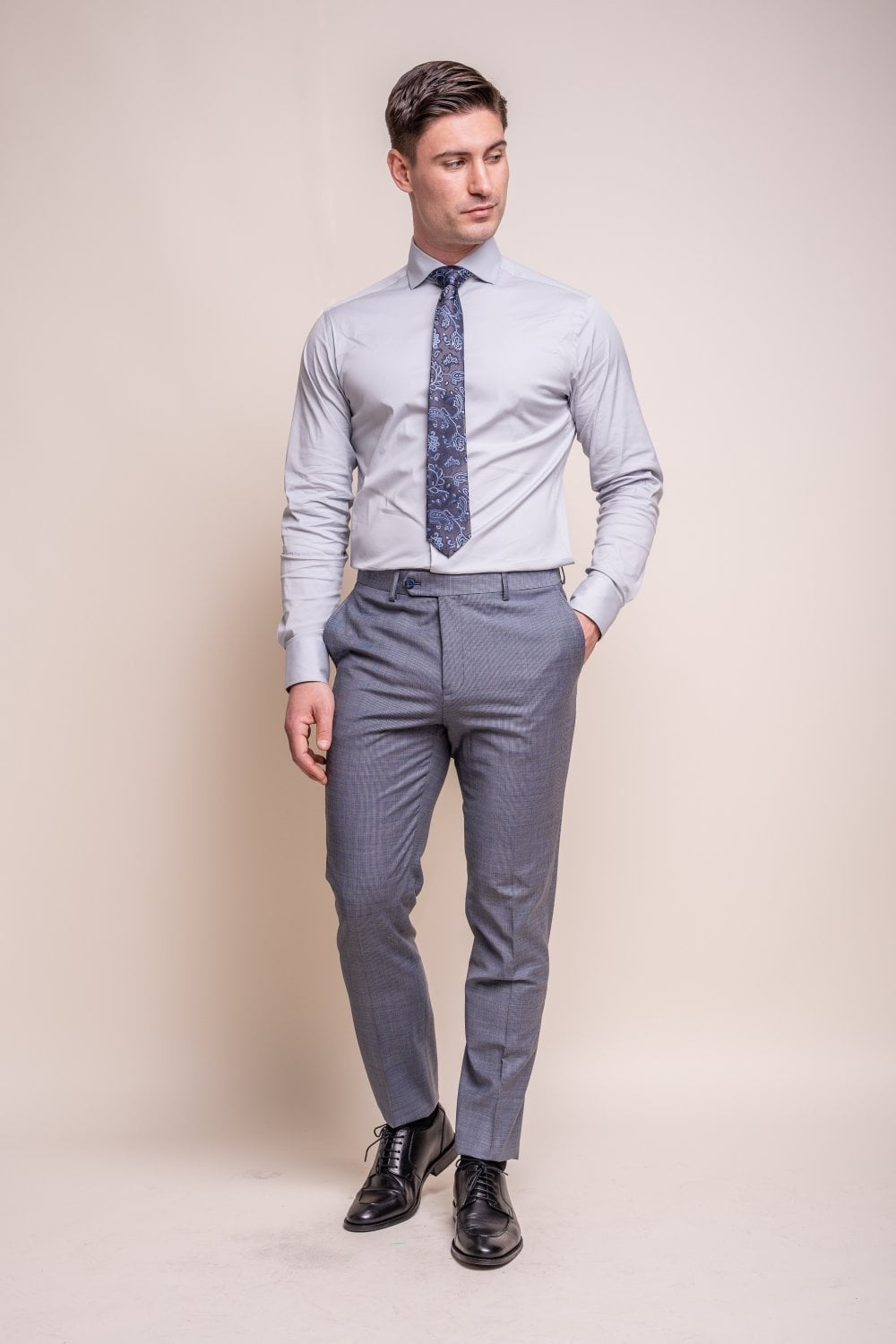 Herren Wollmischung Slim Fit Anzug - BOND - Puppytooth Grau