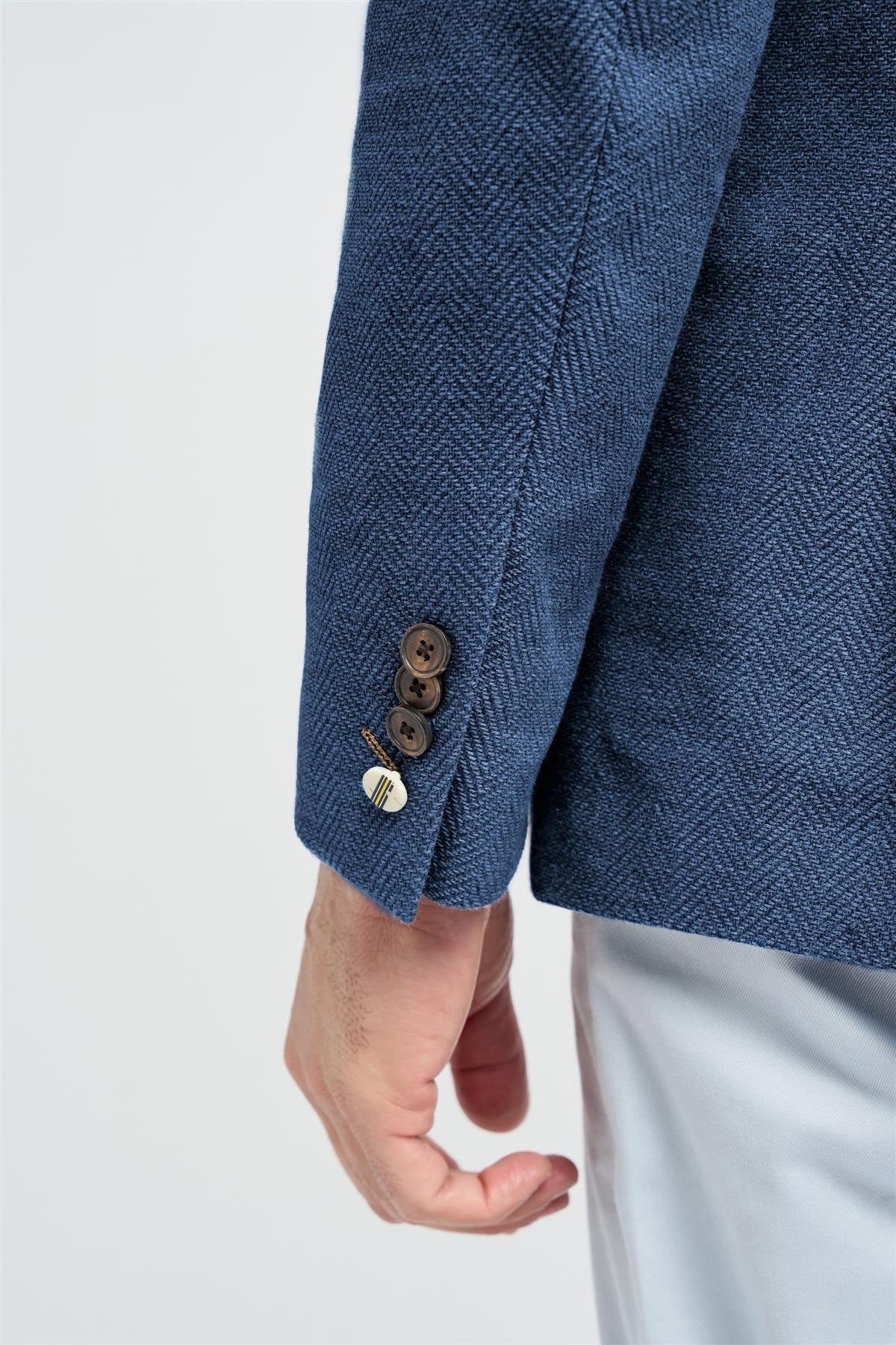 Herren Blauer Baumwoll Fischgräten Blazer - Felix - Blau