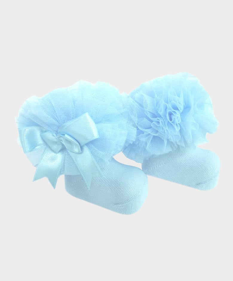 Baby Girls Ruffle Bow Frilly Ankle Socks - Blue