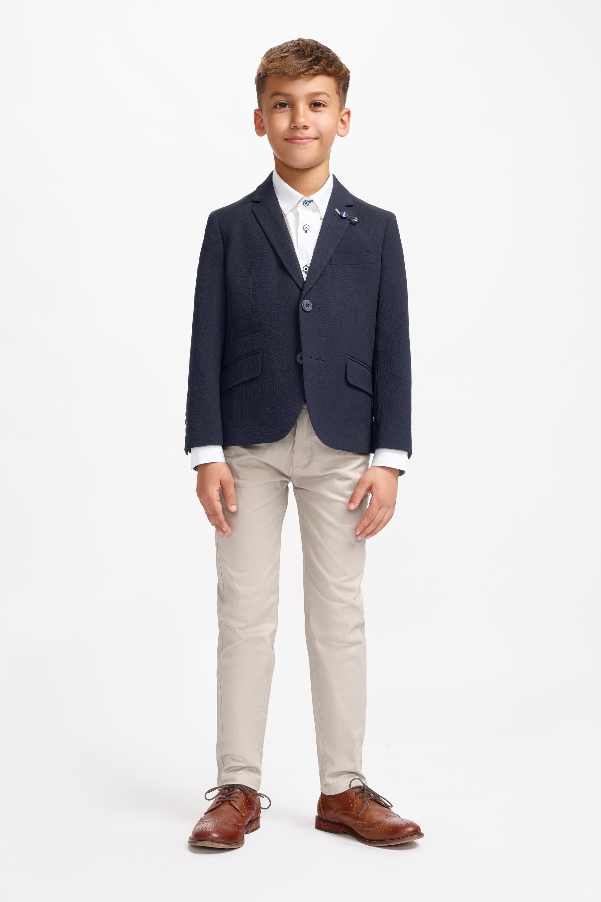 Boys Textured Slim Fit Suit Jacket SIREN - Navy Blue