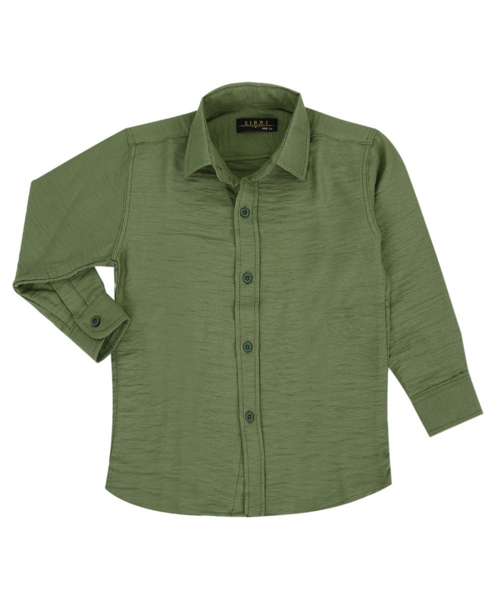 Chemise Classique en Coton et Lin pour Garçons - Vert Foncé