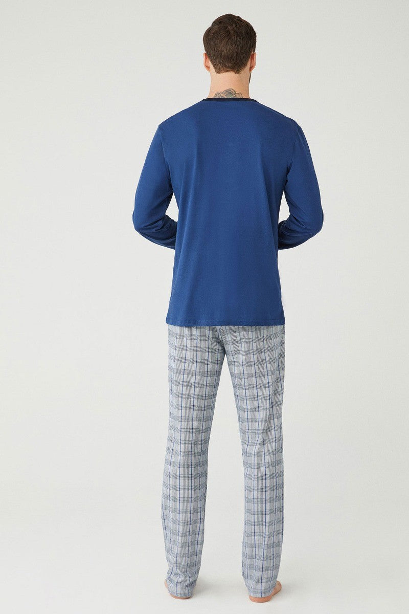 Herren Baumwoll Marine Pyjama - Blau