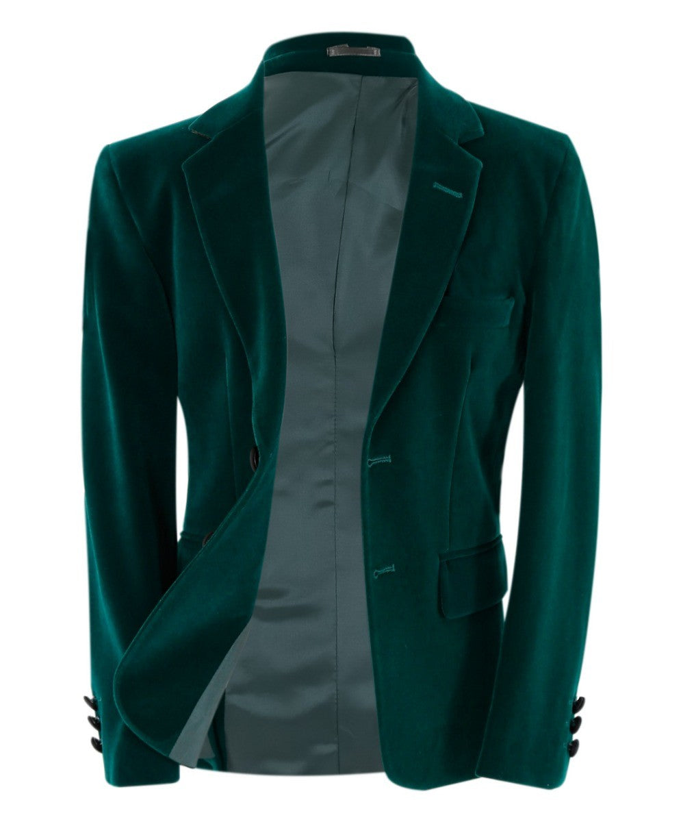 Blazer Formel Slim Fit en Velours pour Garçons - Hackney - Vert Foncé