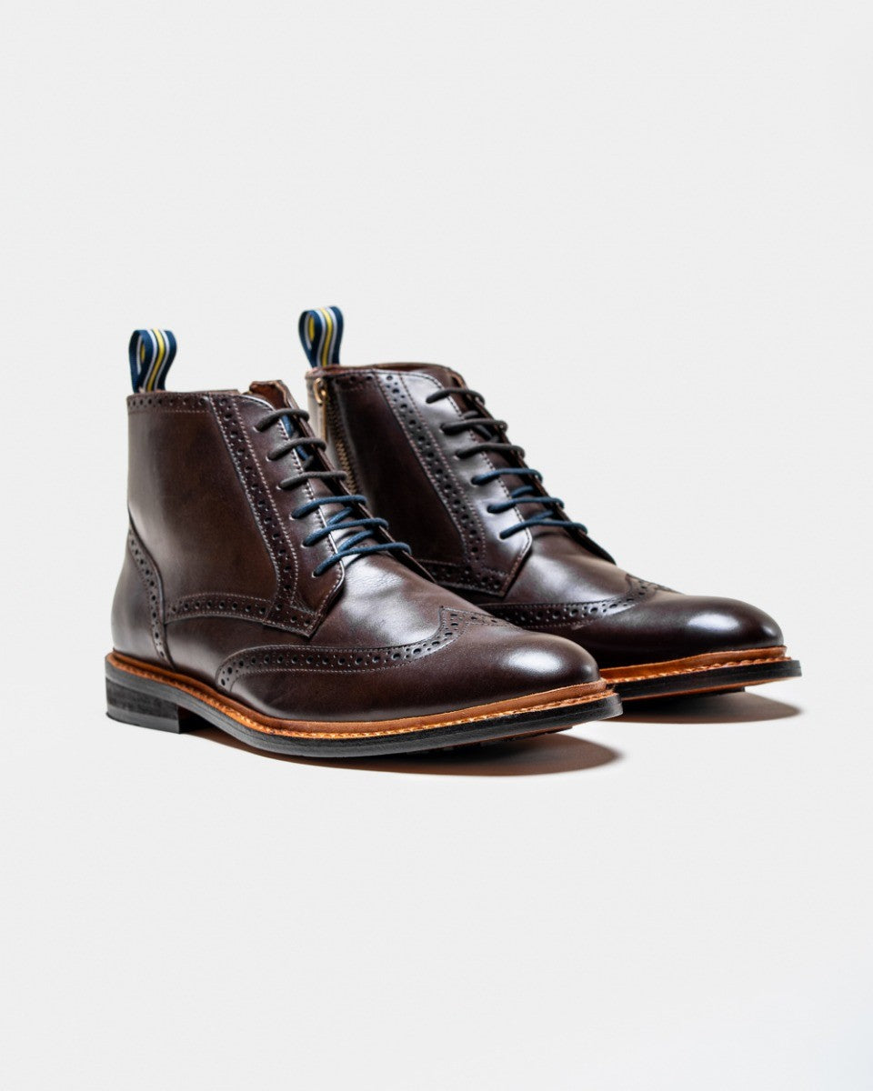 Men's Genuine Leather Brogue Lace-Up Ankle Boots -Ashmoor - Brown