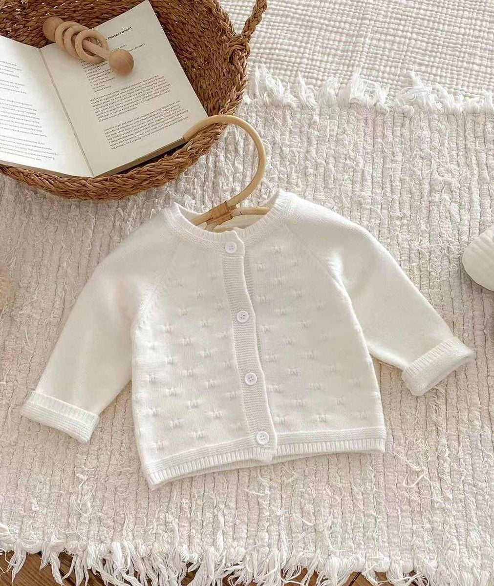 Cardigan vintage en tricot ivoire pour bébés filles - 2405 - Ivoire