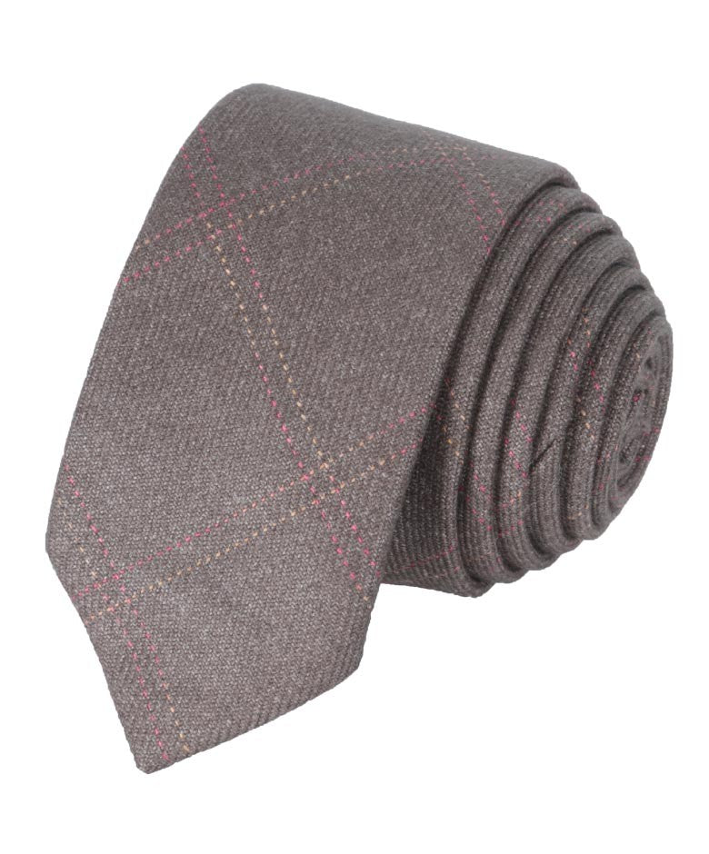 Ensemble Cravate Fine en Tweed à Carreaux pour Garçons et Hommes - Marron Clair