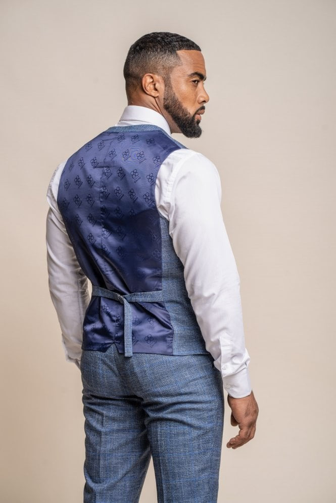 Gilet bleu ajusté à carreaux pour hommes - PHANTOM - Bleu