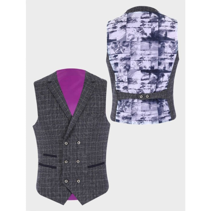 Gilet en tartan noir et blanc ajusté pour hommes - Gris