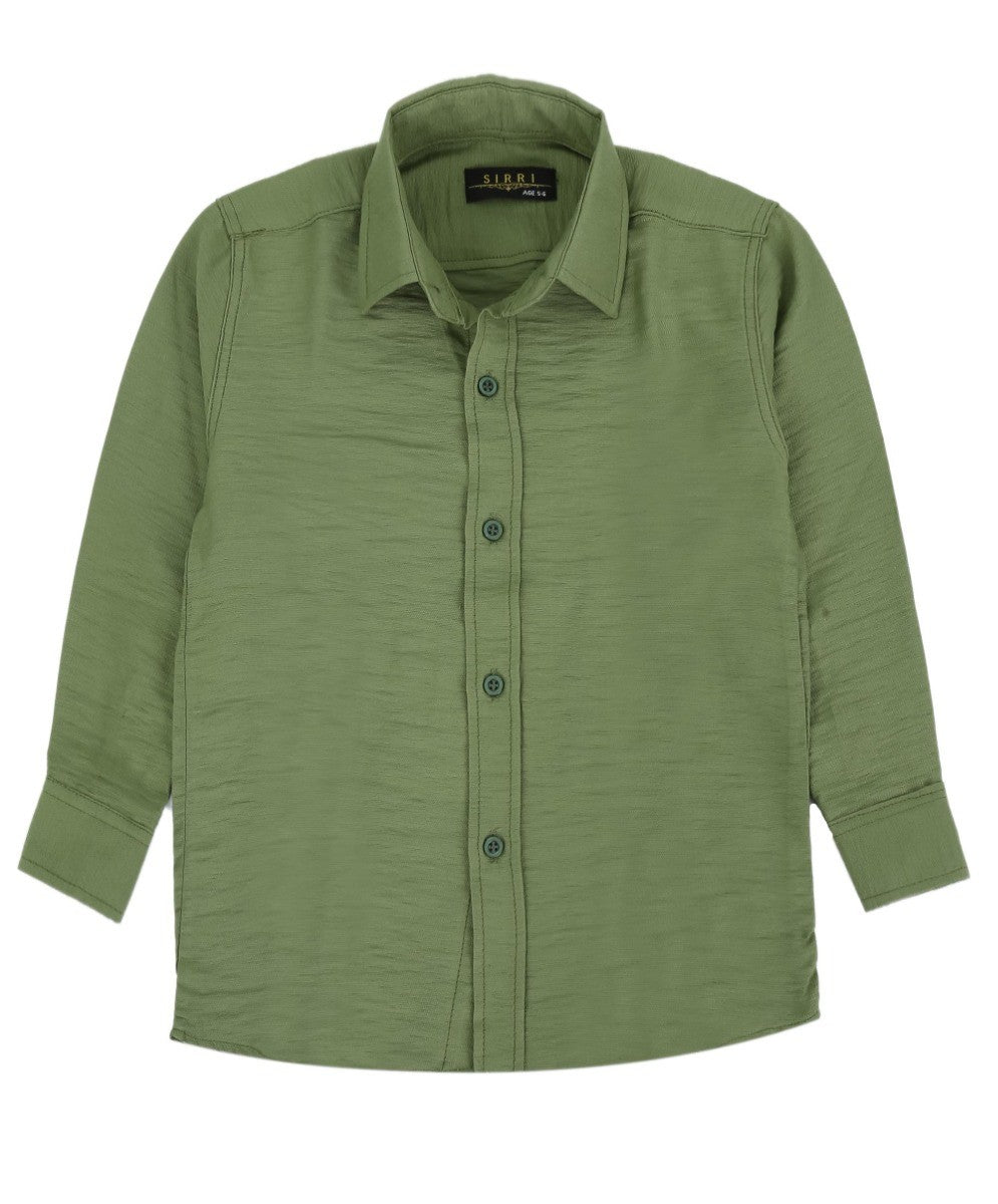 Chemise Classique en Coton et Lin pour Garçons - Vert Foncé