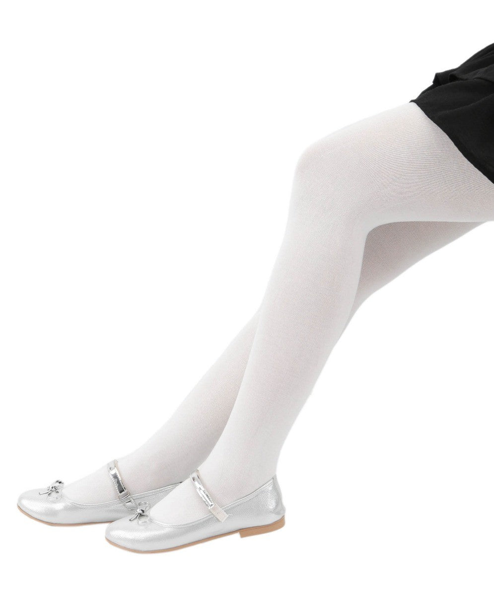 Collants Opaques Ultra Doux Pieds Doublés pour Filles - Blanc