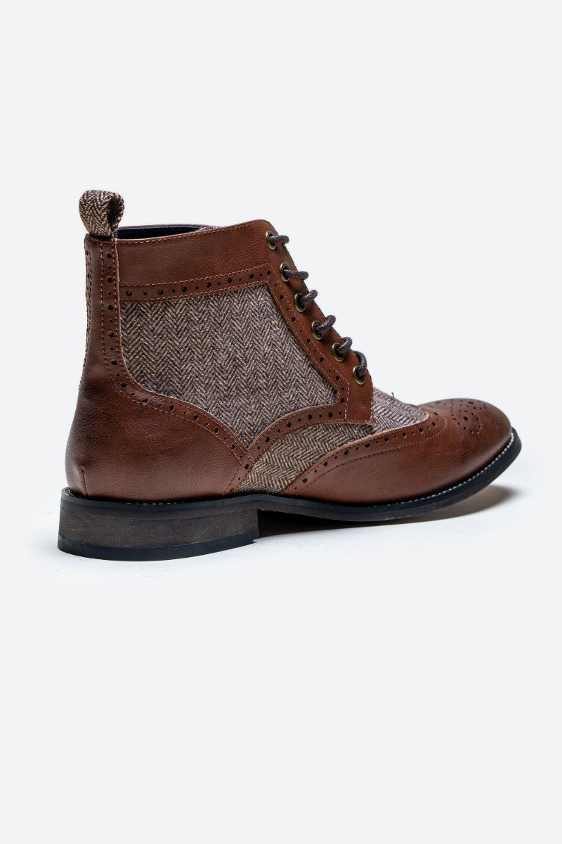 Bottes de cheville à lacets en cuir brogue pour hommes - JONES - Marron