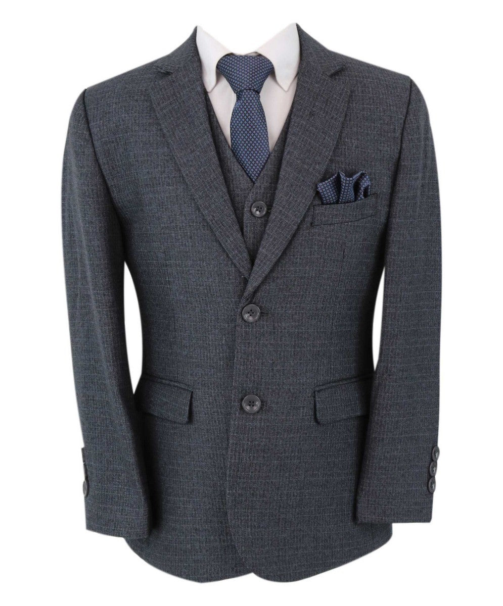 Boy Tweed Tailored Fit Husky Sizes Suit - JONATHAN Charcoal - Charcoal Grey