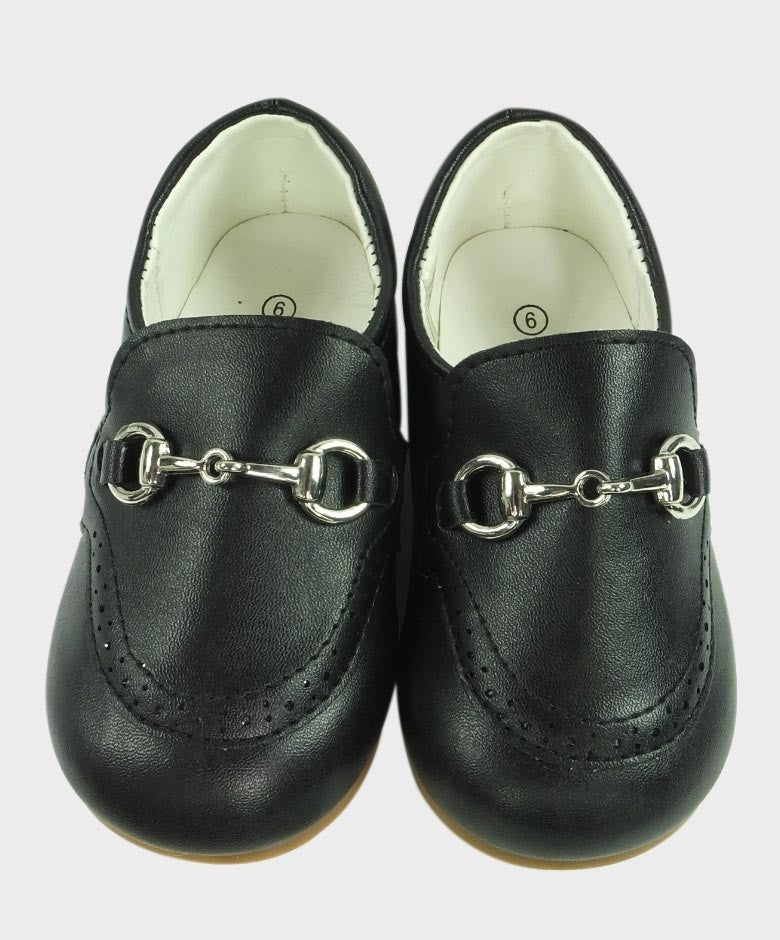 Jungen Leder Moccasin Loafers mit Silberner Pferdebitte - Schwarz