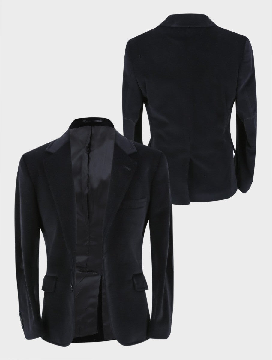 Blazer Formel Slim Fit en Velours avec Patte de Coude pour Garçons - Noir