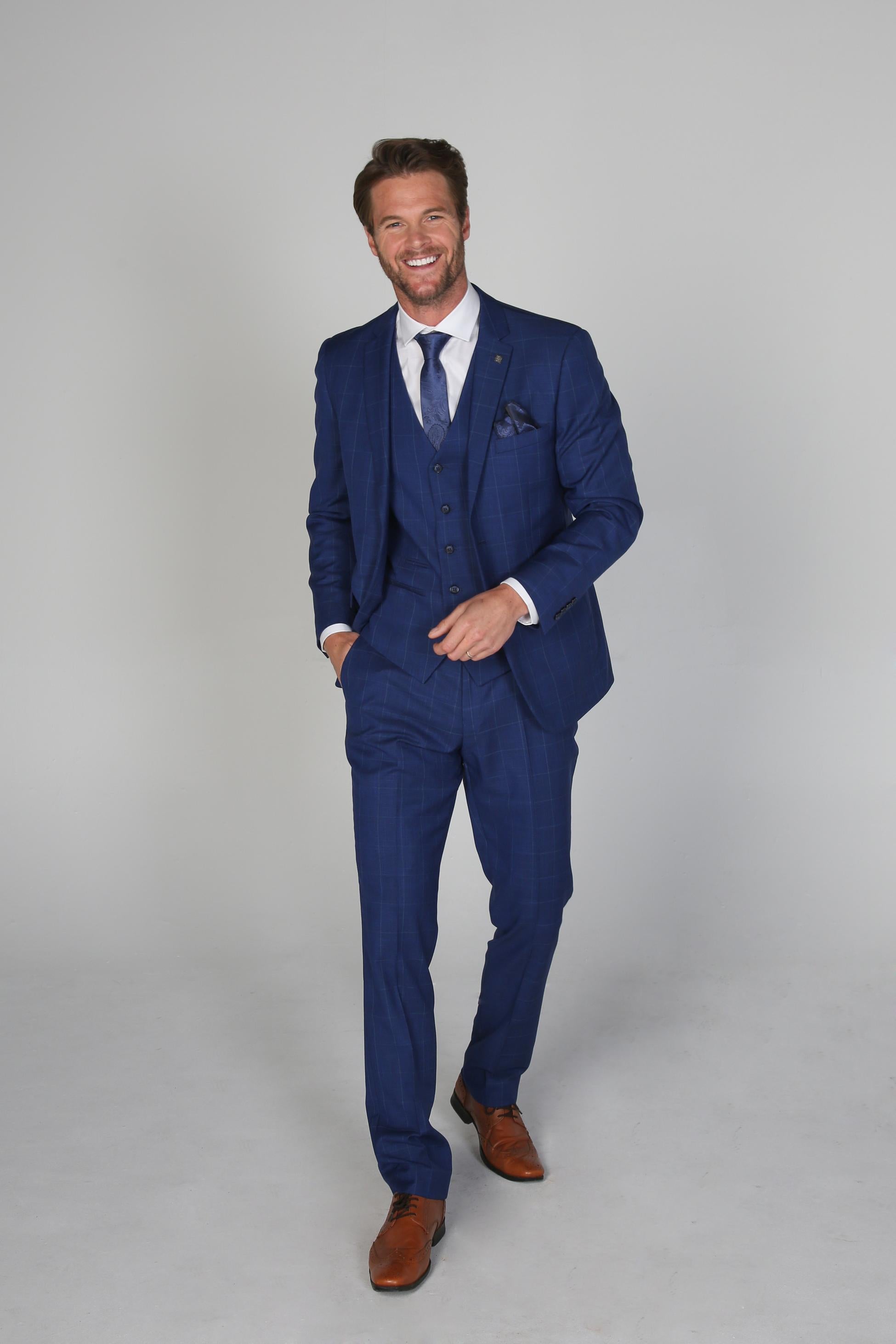 Costume à Motif Windowpane Tailleur pour Homme - ROVER Blue - Bleu