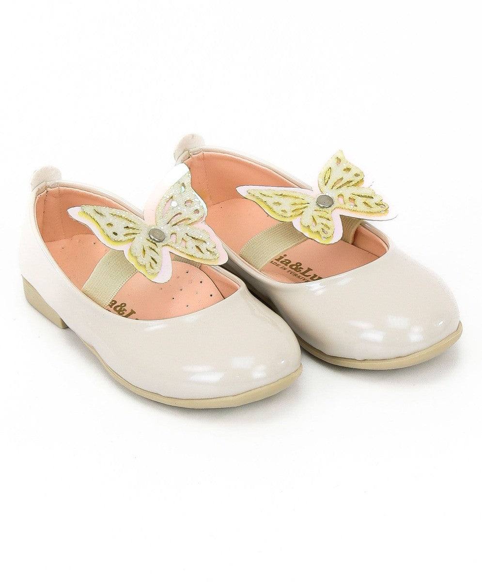 Chaussures Ballerines à Bride Papillon Plates pour Filles - Blanc Perle