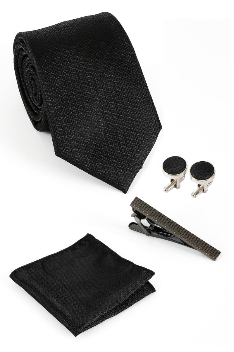 Men's Textured Tie & Cufflinks Set - Black