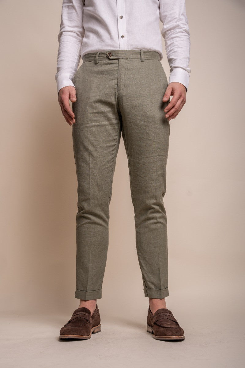 Herren Slim Fit Leinen Hose - ALVARI - Salbeigrün