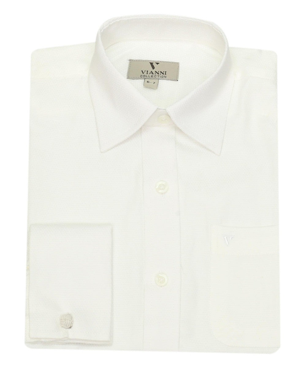 Boys Slim Fit Cotton French Cuff Dress Shirt - Ivory