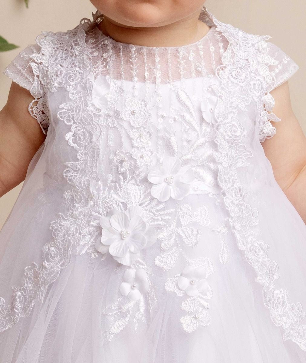 Baby Mädchen Weißes Tüll & Spitzen Taufkleid - BONNIE - Weiß