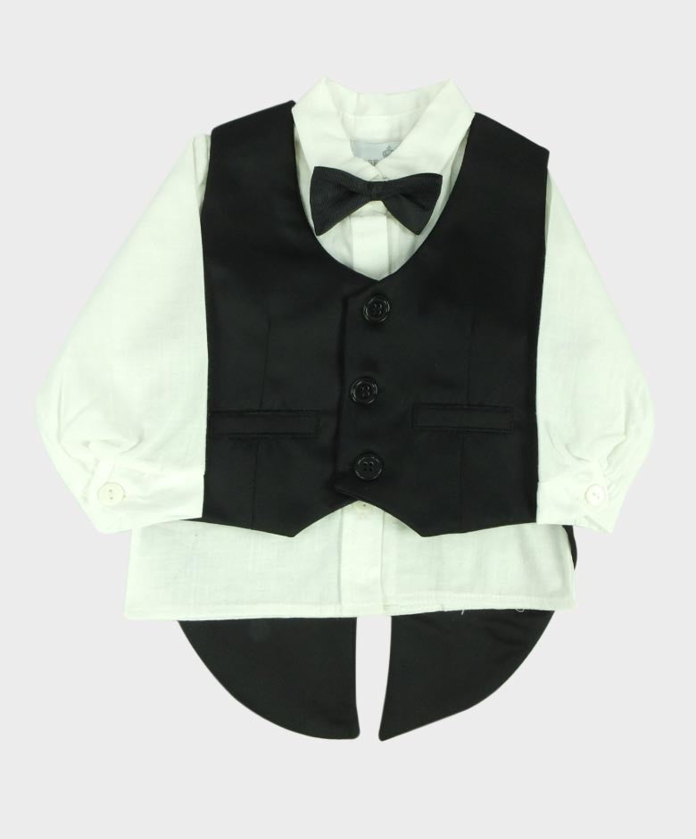 Baby Boys Cotton Black Tuxedo Set - Black - White