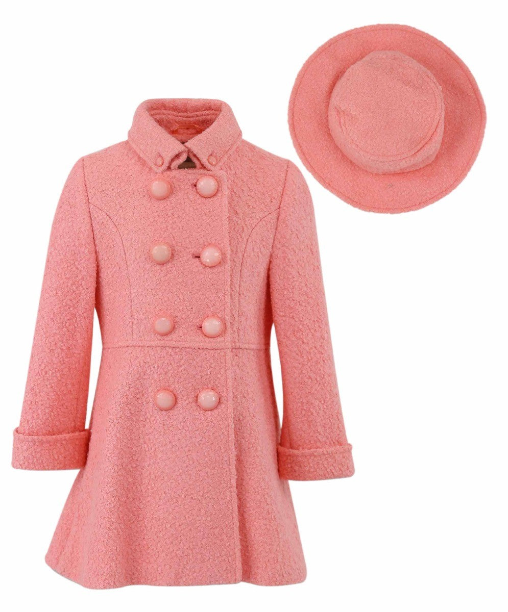 Ensemble Manteau Double Bouton en Laine pour Filles - ELIZABETH - Rose Foncé