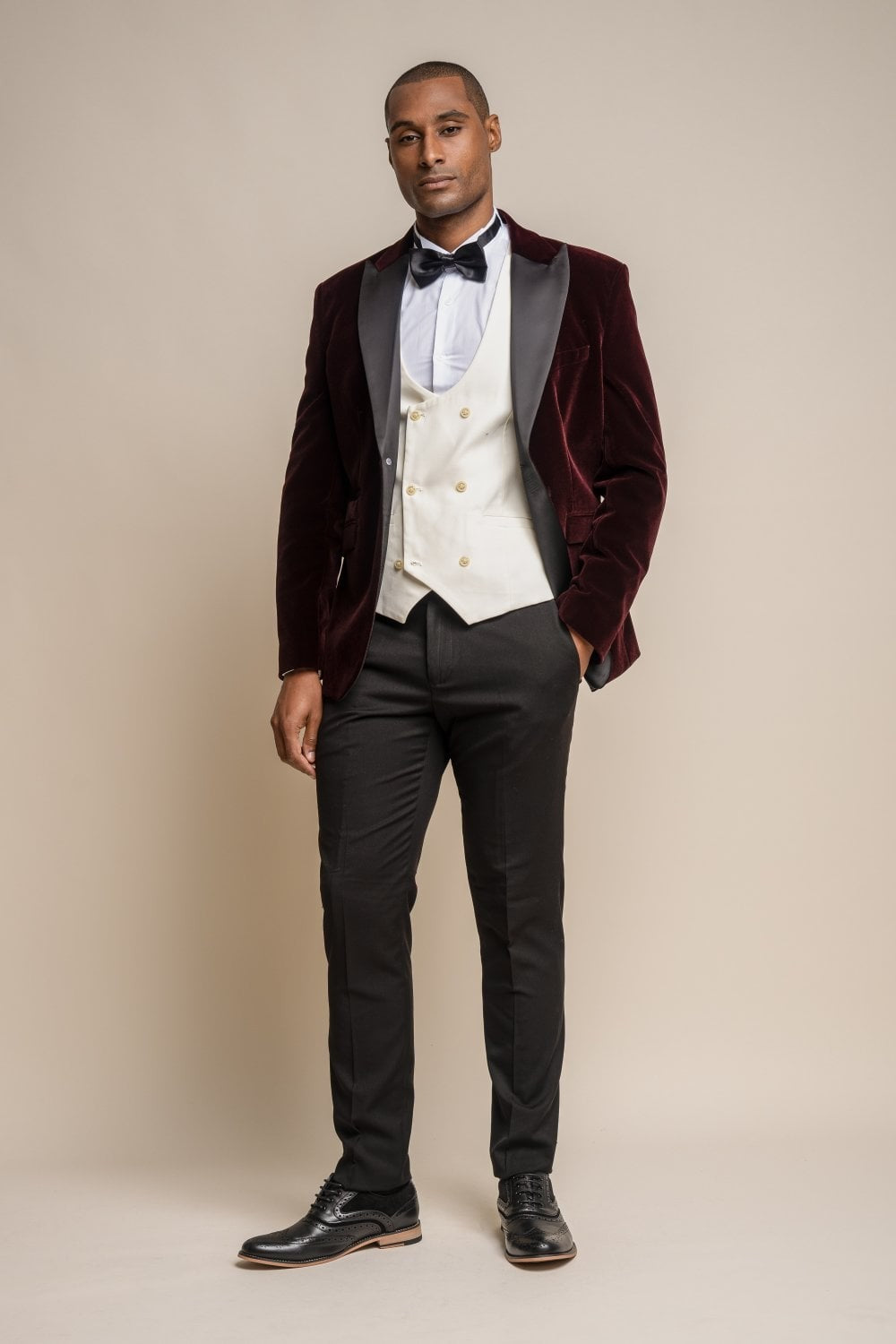 Men's Slim Fit Velvet Tuxedo Blazer - ROSA - Wine