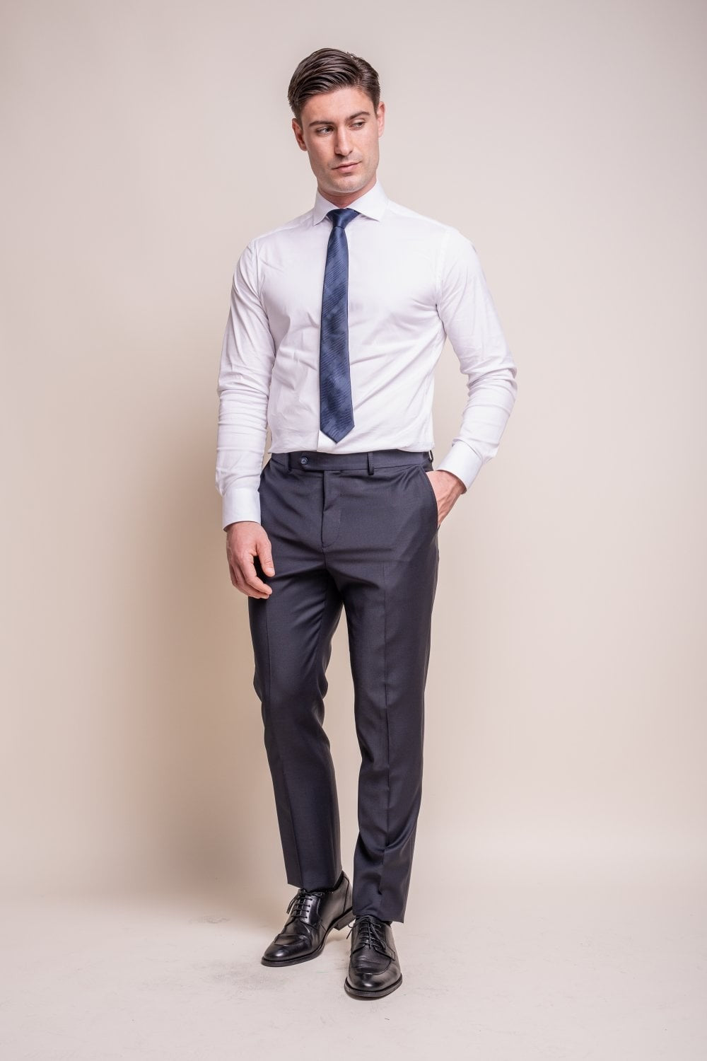 Pantalon en Laine Mélangée Slim Fit pour Homme - BOND - Bleu Minuit