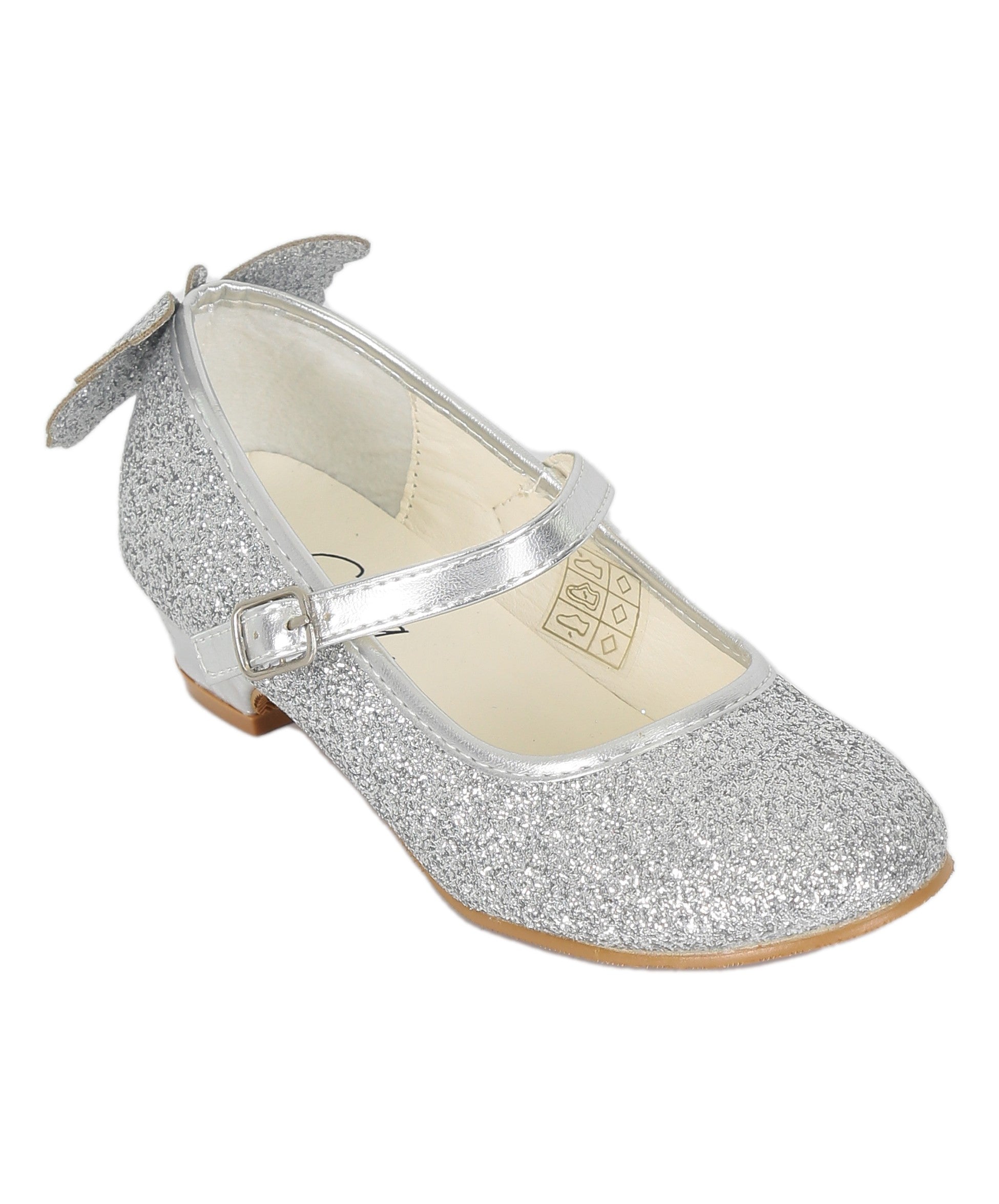 Girls' Sparkly Medium Heel Mary Jane Ankle Strap Shoes - ANNA - Silver