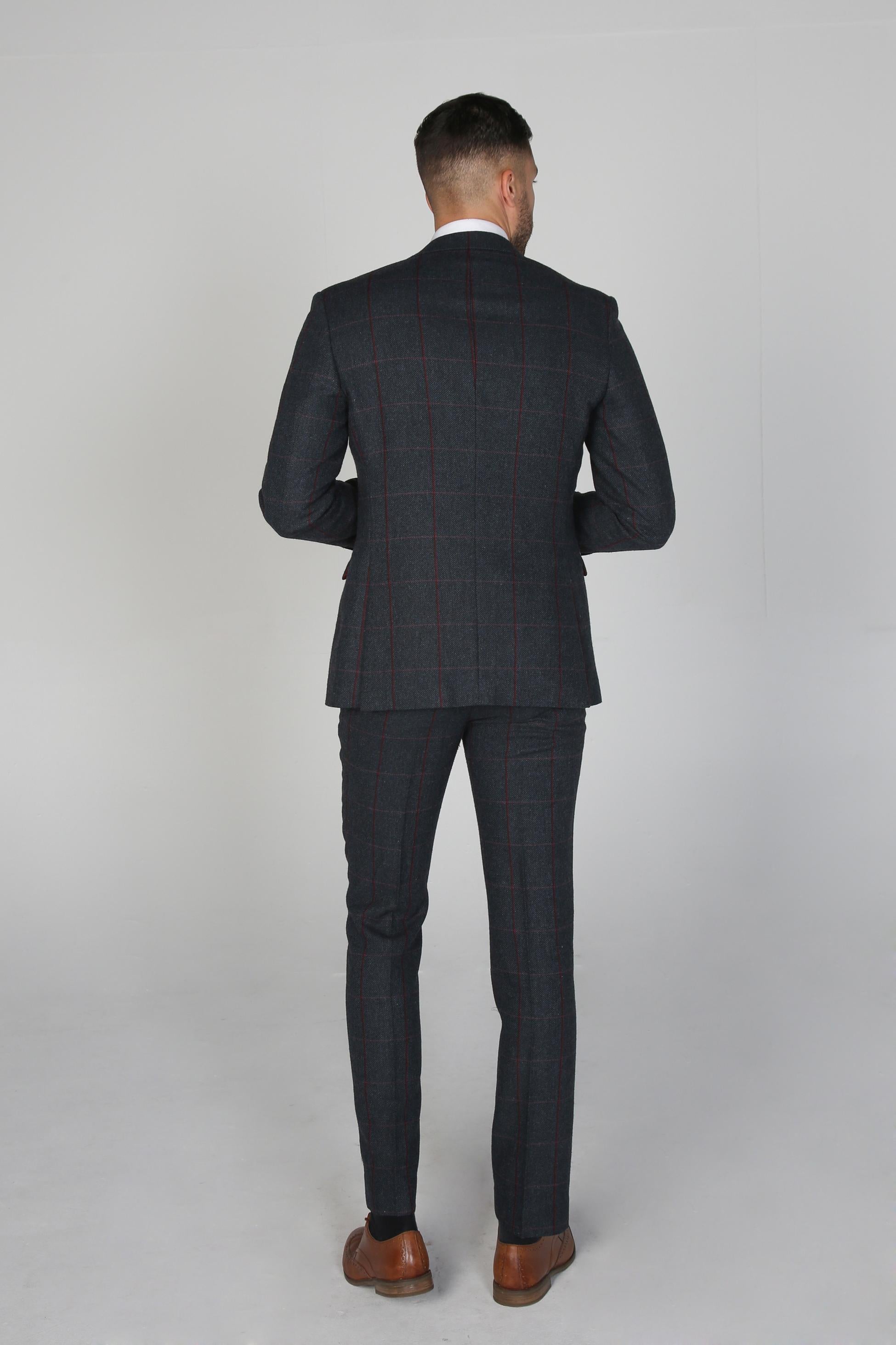 Costume en Tweed à Motif Windowpane Tailleur pour Homme - MADRID - Bleu Marine