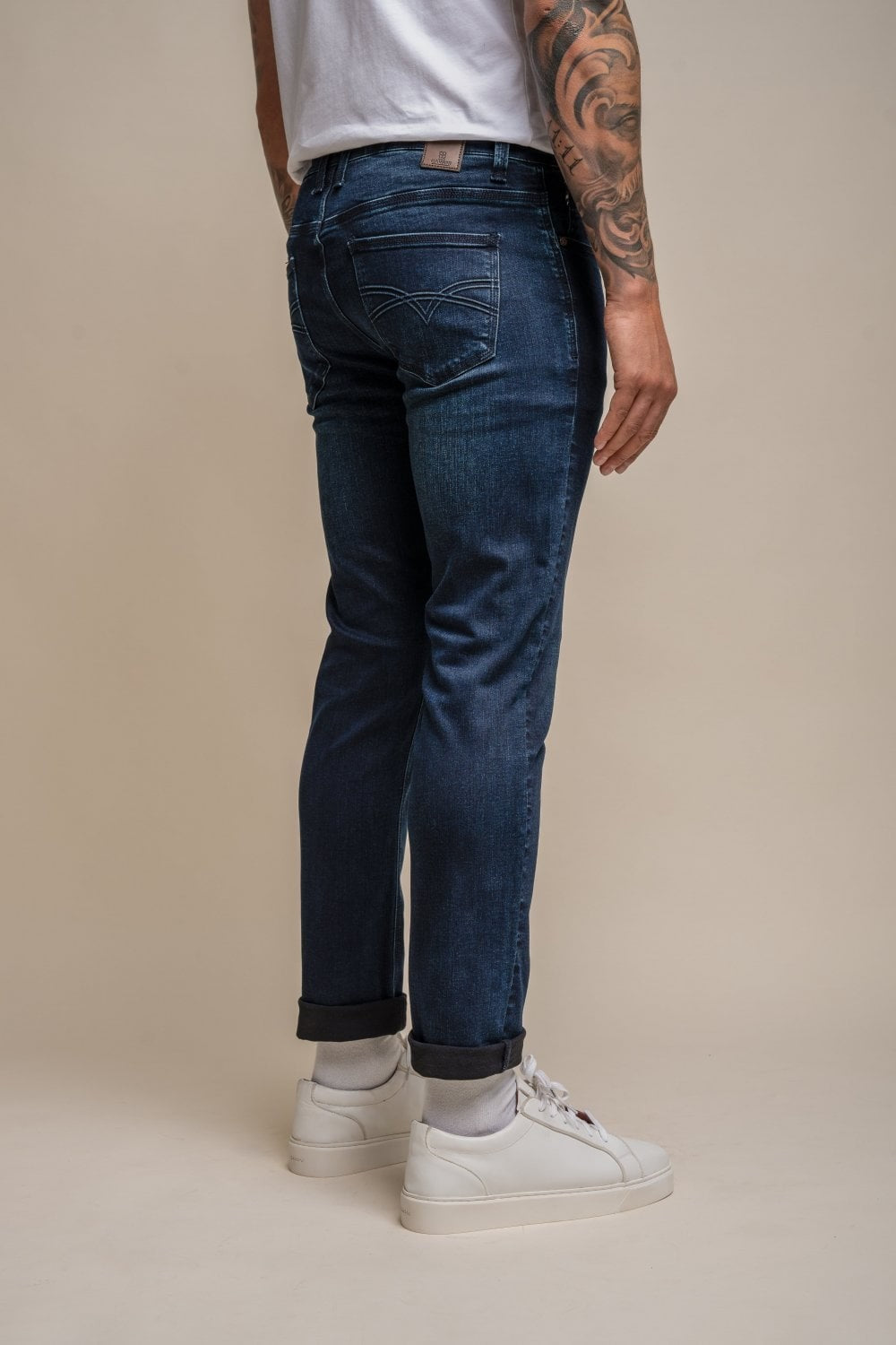 Jean en denim stretch ajusté pour hommes - ELLIOT - Bleu Indigo Foncé