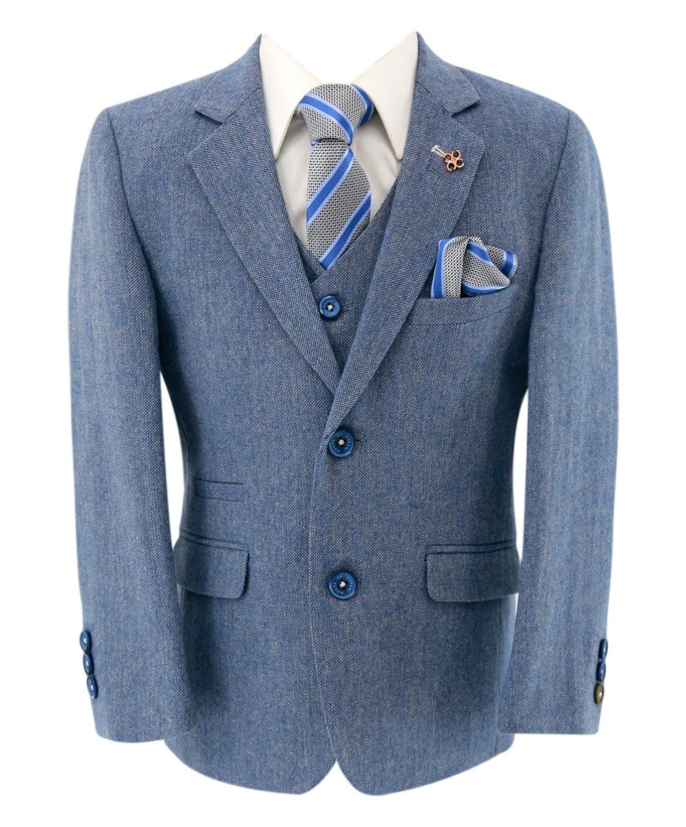 Costume en Tweed Slim Fit pour Garçons - WELLS Bleu - Bleu Clair