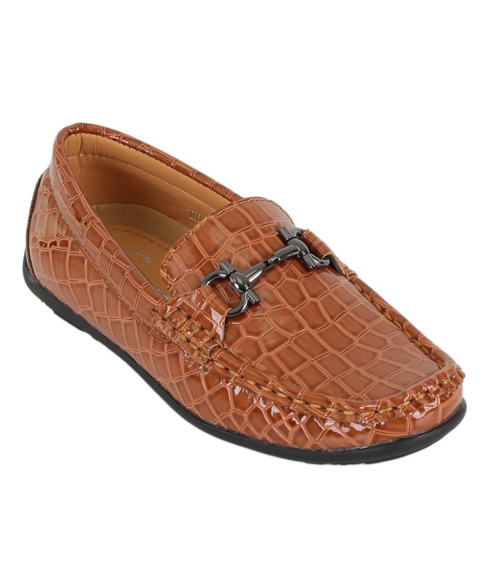 Mocassins en Cuir Croco Verni pour Garçons - ROBIN - Marron Clair