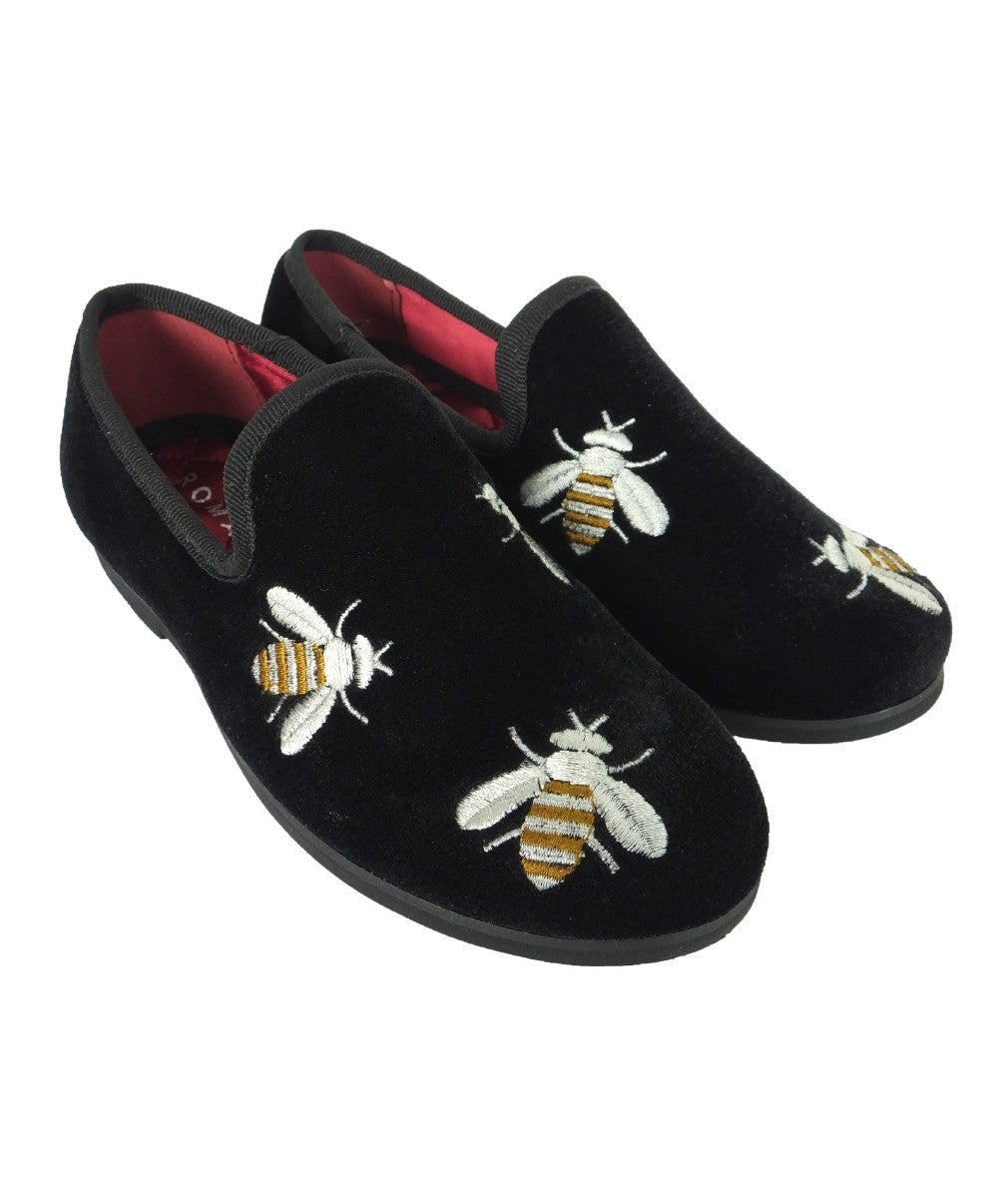 Mocassins en Velours Brodés d'Abeilles pour Garçons - Noir