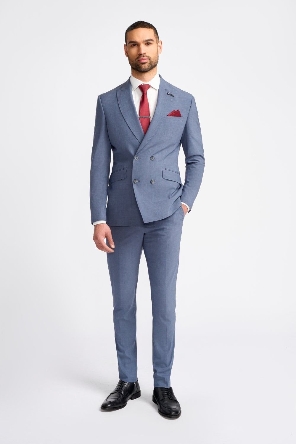 Costume Double Boutonnage en Laine Mélangée Slim Fit pour Homme - VICTORIOUS - Colombe