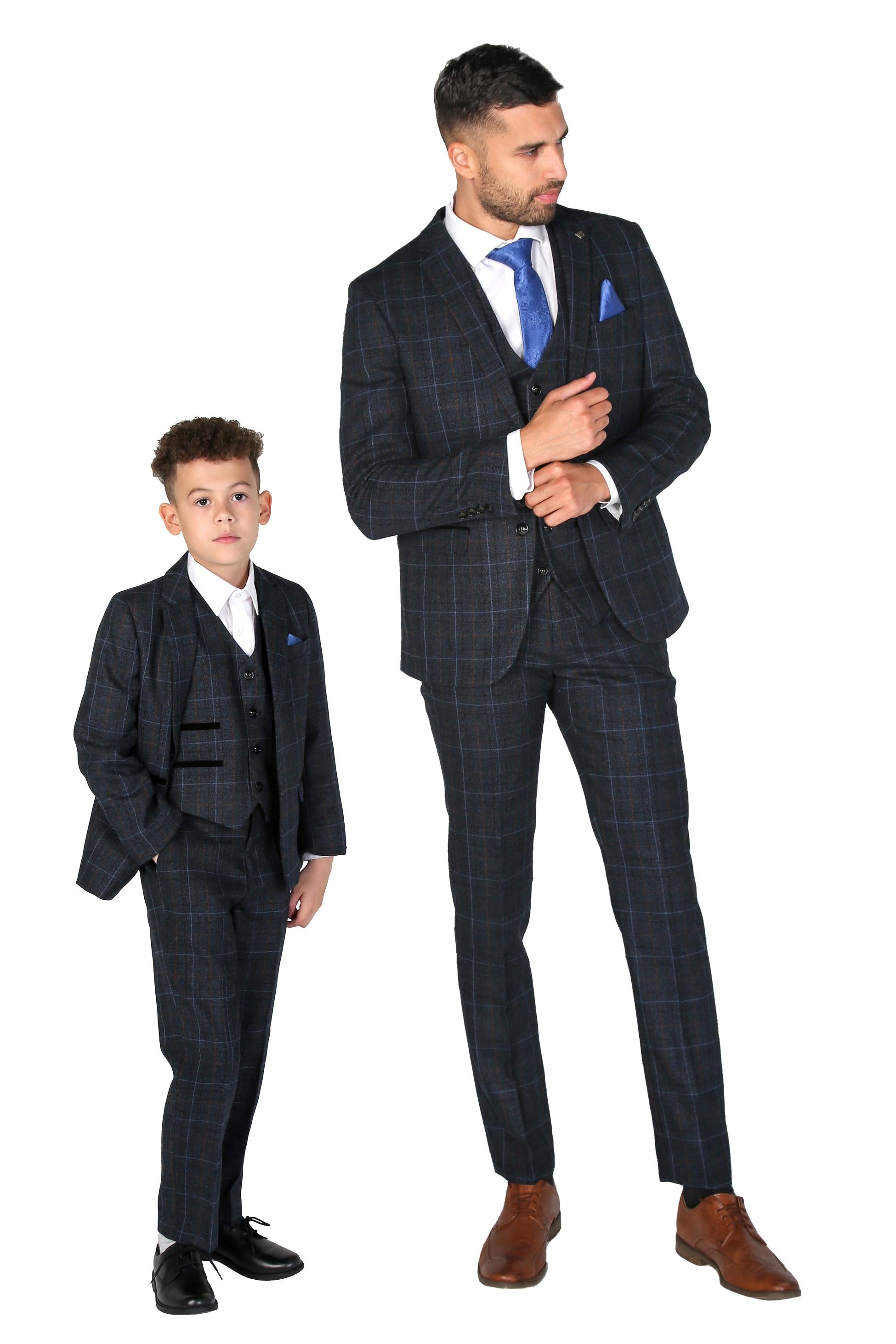 Jungen Windowpane Maßgeschneiderter Anzug - HARVEY - Marineblau