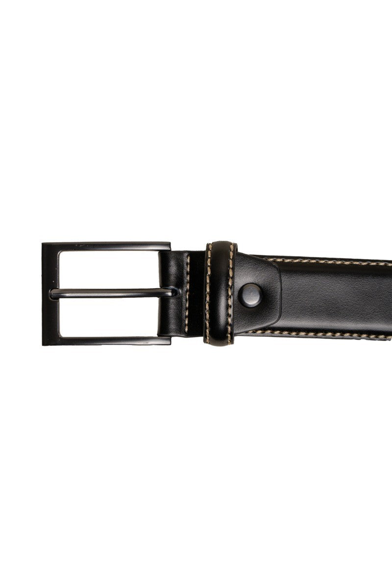 Men's Stitched Leather Belt Accessory - Black