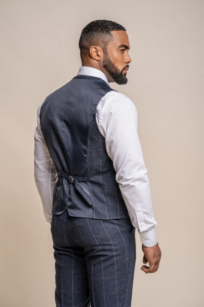 Gilet en Laine à Motif Windowpane Bleu Marine pour Homme - ANGELS - Bleu Marine